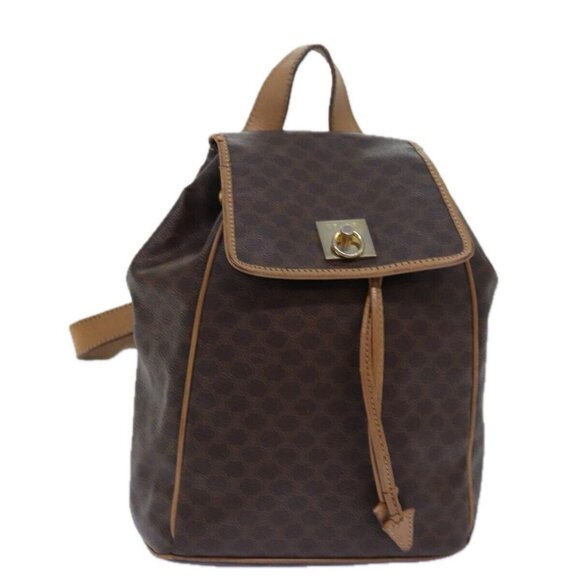 CELINE Macadam Canvas Shoulder Bag PVC Leather Brown - Picture 1 of 16